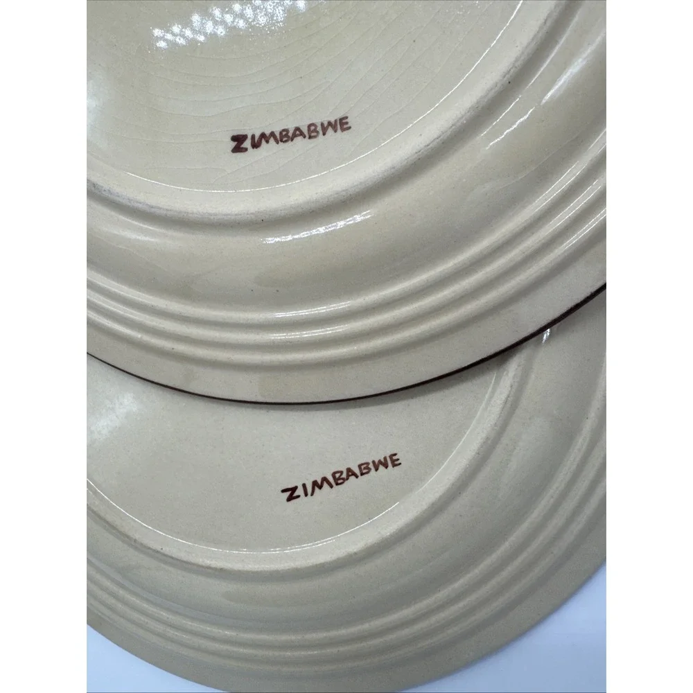 2 Dinner Plate Tiger Zebra Black Stripes Zimbabwe Africa 11 3/4